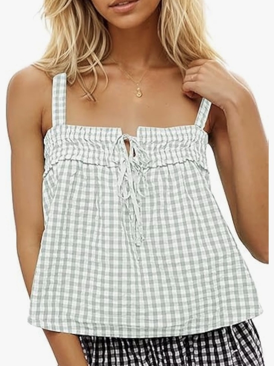 Tops - NWT Gingham Tie-Front Spaghetti Strap Tank Top (0077)